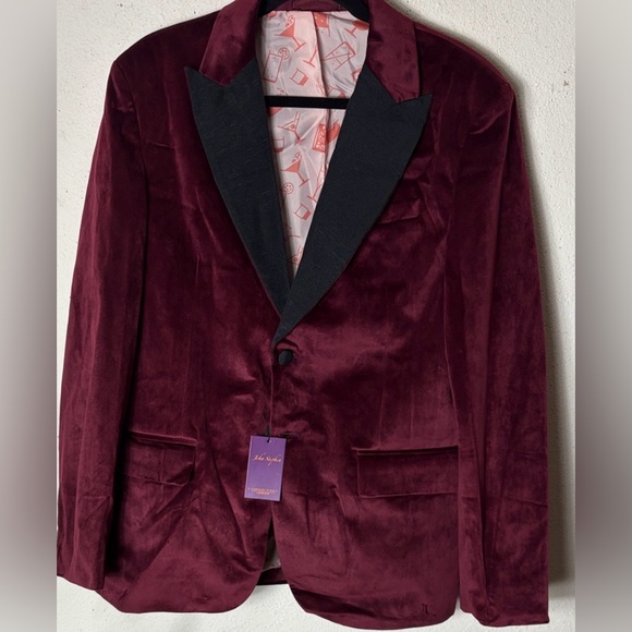 John Stephen 5 Carnaby St Burgundy Velvet Blazer with Black Lapel.44R NWT